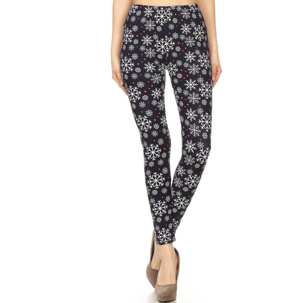 Snowflakes Christmas Navy, White & Red. Buttery Soft Leggings - One Size 2-12